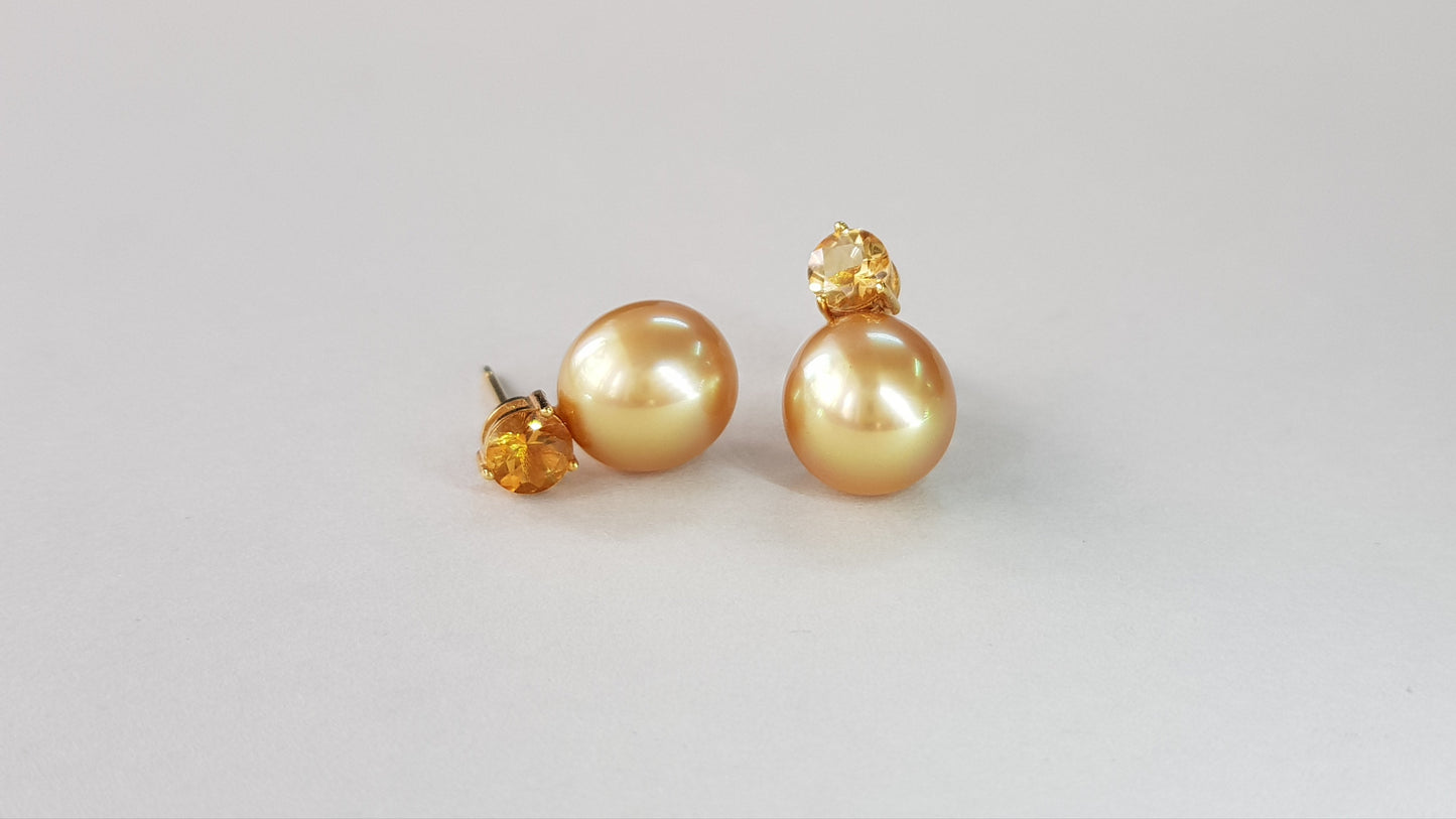 Studs with Gold Sea Pearls and Citrines
