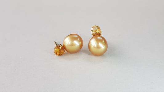Studs with Gold Sea Pearls and Citrines