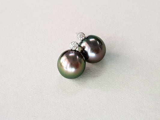 Studs with Tahitian Pearls and Diamonds