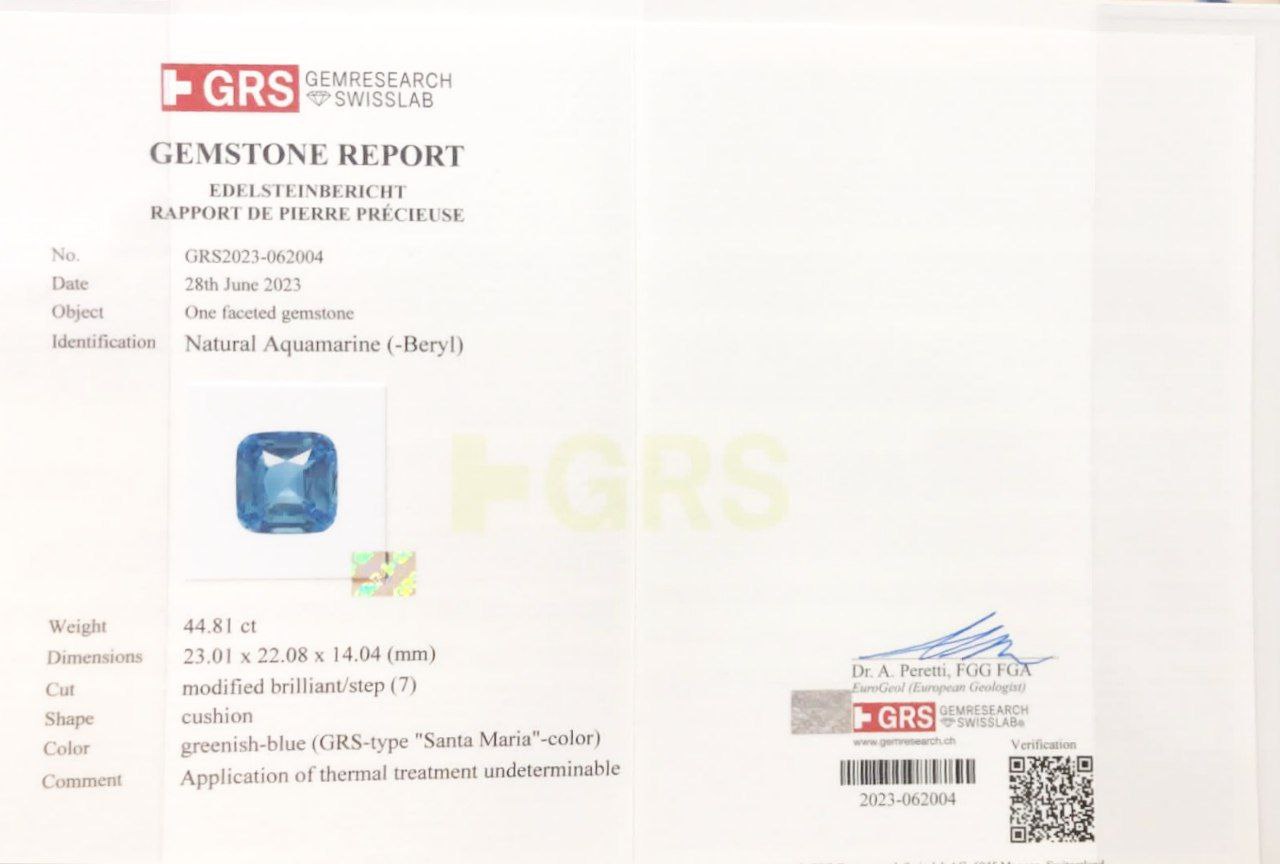 Aquamarine Santa Maria 44.81 ct