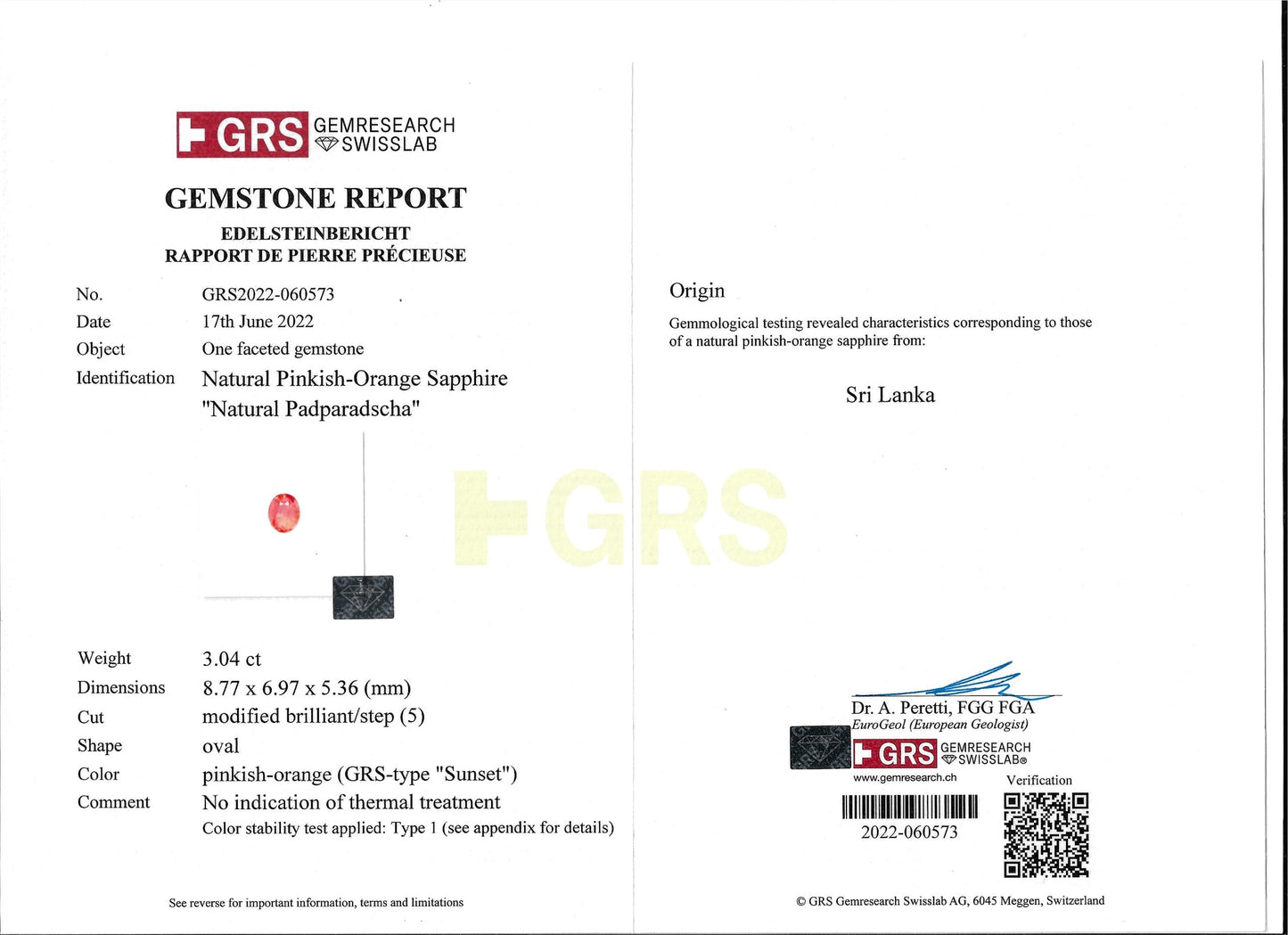 Sapphire Unheated Padparadscha 3.01