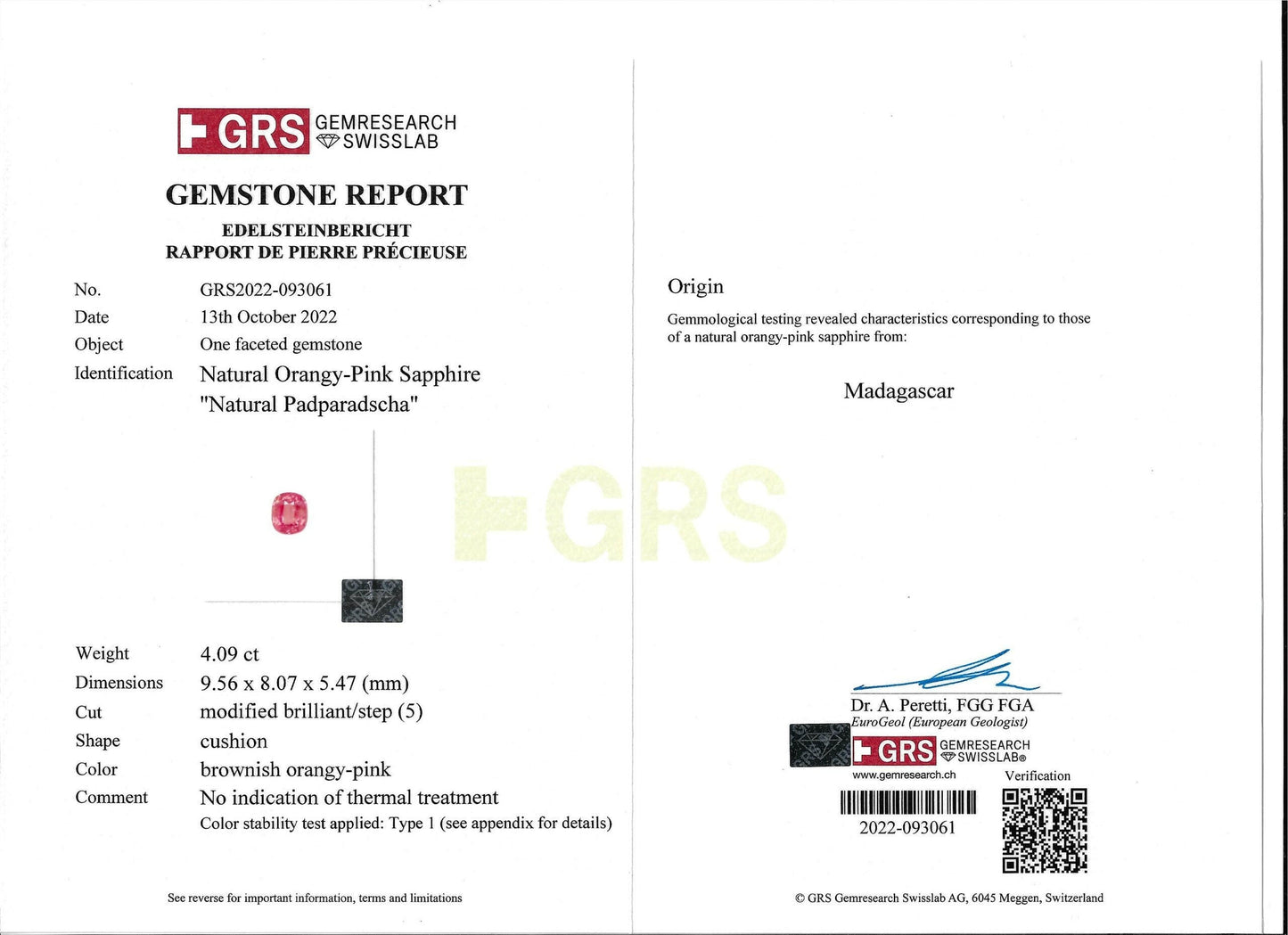 Sapphire Unheated Padparadscha 4.09